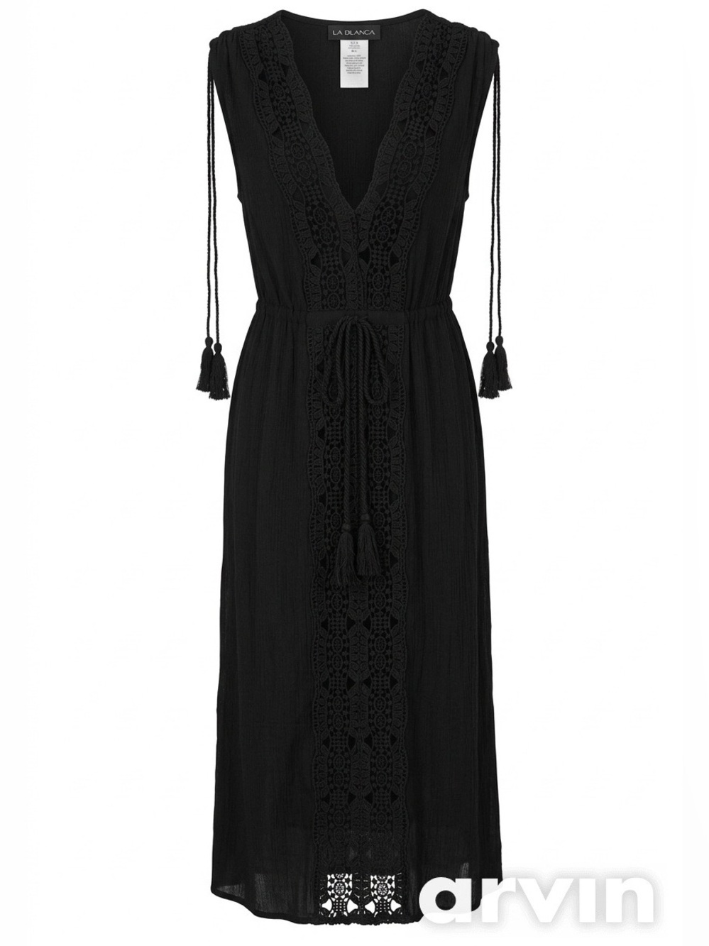 La Blanca Island Fare Crochet Trim Midi Swim Cover Up Dress Black NWOT - Size XS